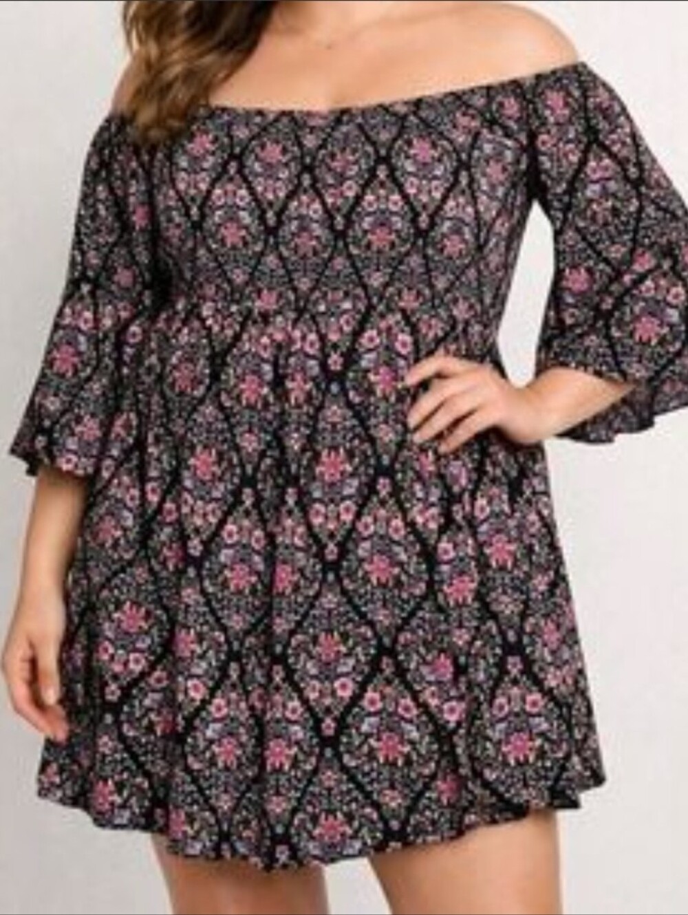 Torrid Off-Shoulder Black & Pink Floral Women's Dress Size 4
